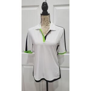 KINONA NWT $109 Women's White Black Green Short Sleeve Polo Golf Top Size Small